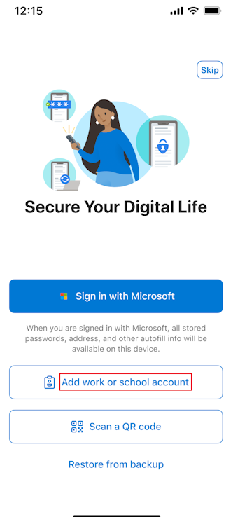 Official Microsoft screenshot of the first-run screen on iPhone