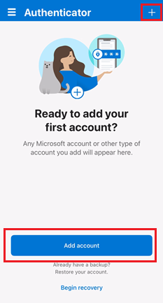 Official Microsoft screenshot highlighting Add account on iPhone
