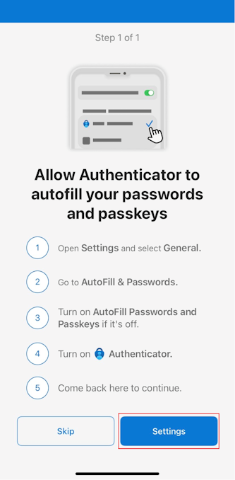 Official Microsoft screenshot explaining how to enable Authenticator as passkey provider on iPhone